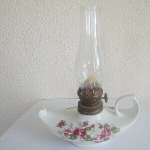 Vintage Porcelain Victorian Style Oil Lamp with Roses